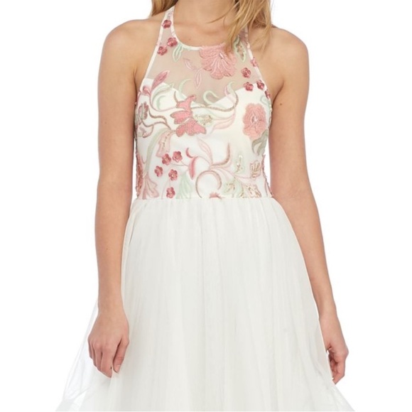 Sequin Hearts White and Pink Backless Formal Dress - Picture 2 of 10